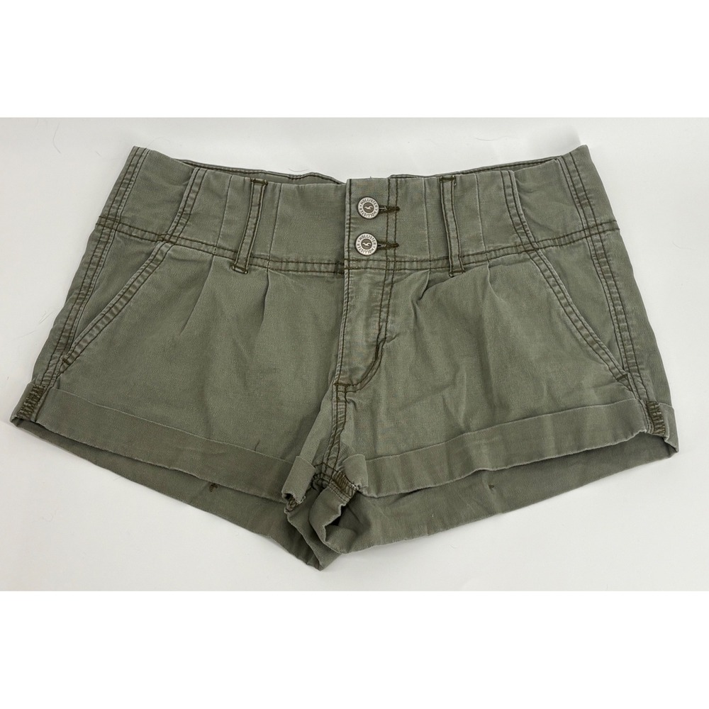 Hollister Low Rise Cuffed Khaki‎ Green Shorts Size 0 Y2K 2000s